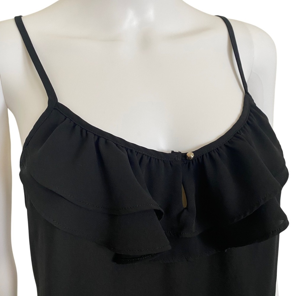 Black Ruffle Key Hole Tank Top - Picture 7 of 11